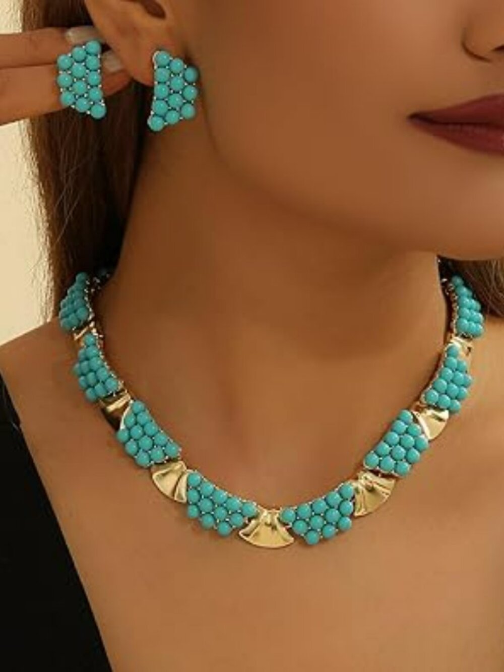 New Boho Shining Blue Turquoise Necklace Teardrop Dangle Earrings Fashion